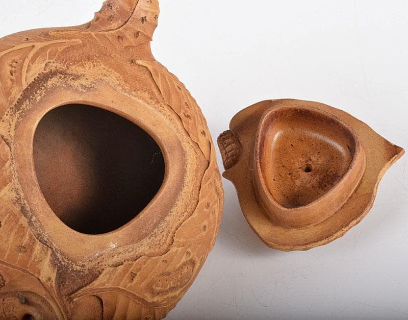 中国　紫砂　黄泥　陳鳴遠製　桑の葉に蚕　急須　茶壷　D　R5364E