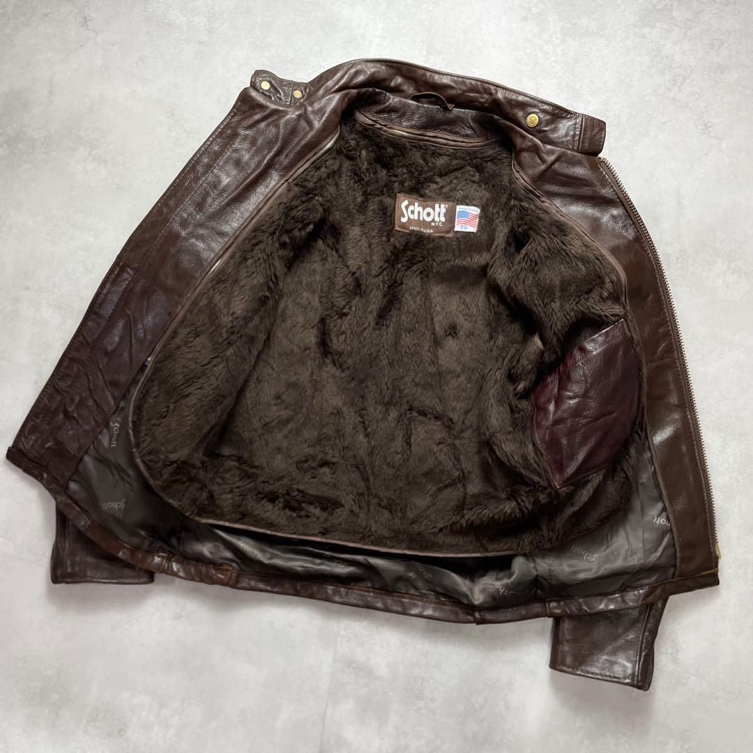 美品 希少カラー ショット シングルライダース ボアライナー付き ブラウン 36