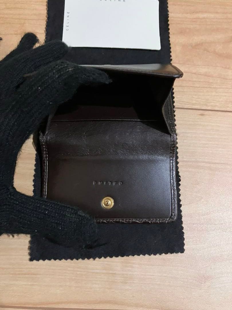美品 CELINE セリーヌ ケース クロコ型押し ダークブラウン