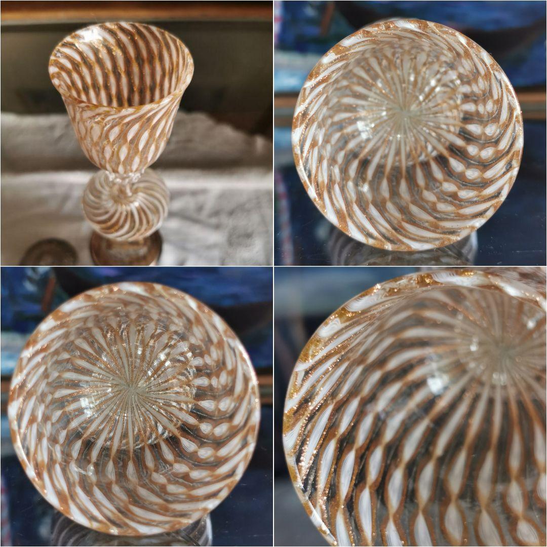 アンティーク ヴェネチアンガラス ムラーノリキュールグラス ホワイトレース 金彩