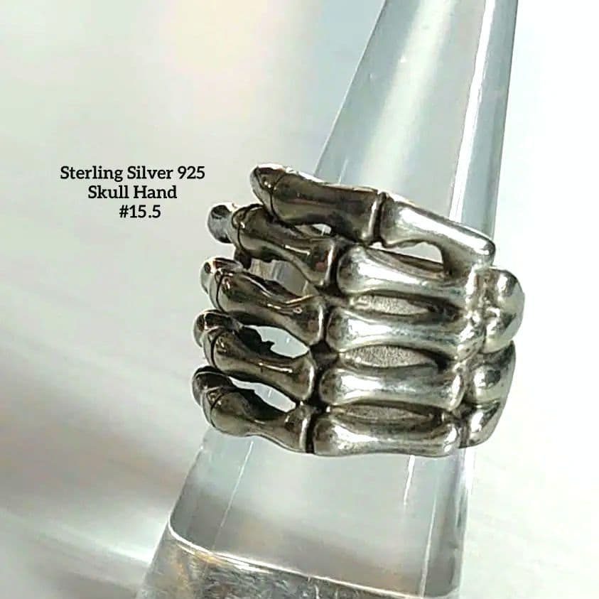 925刻印　ボーンハンド　ヴィンテージシルバーリング　スカルハンド　骸骨の手