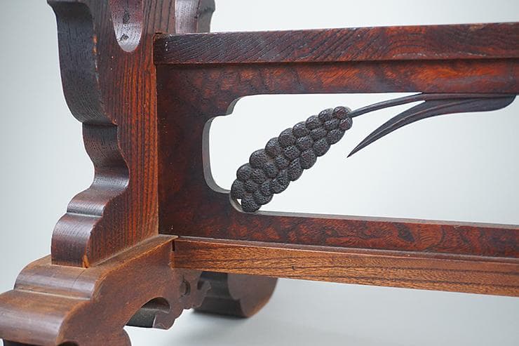 時代木彫刀掛け　稲穂透かし五本掛け　日本刀飾り台