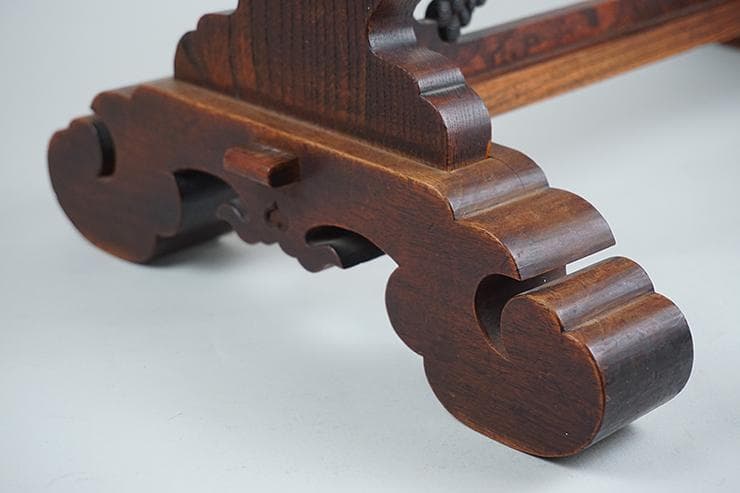 時代木彫刀掛け　稲穂透かし五本掛け　日本刀飾り台