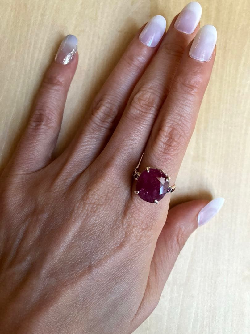 【訳あり】7ct ルビー・ロードライトガーネットリングK18WGヴェルメイユ
