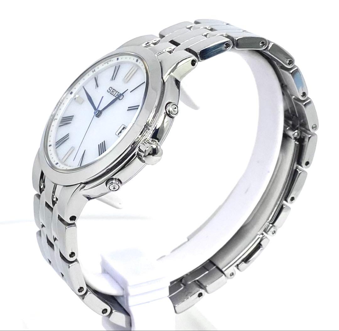 SEIKO☆セイコー☆電波ソーラー☆腕時計☆ホワイト文字盤×ブルー針☆日本製