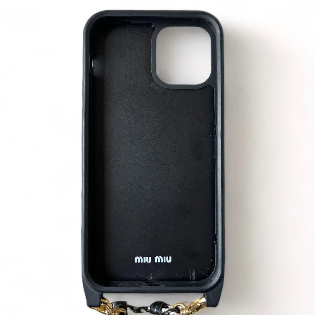 ミュウミュウ iPhoneケース 12 ロゴ ショルダーストラップ ブラック