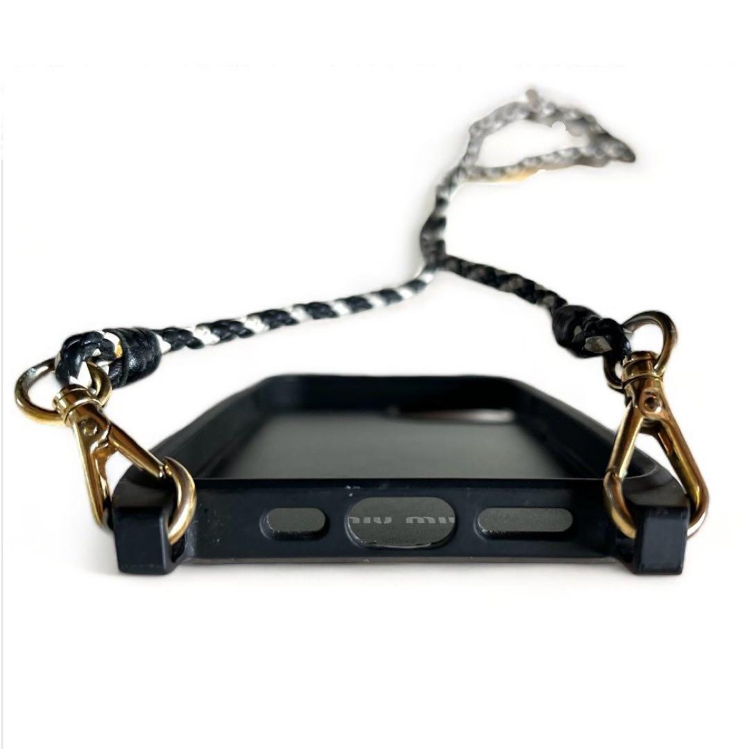 ミュウミュウ iPhoneケース 12 ロゴ ショルダーストラップ ブラック