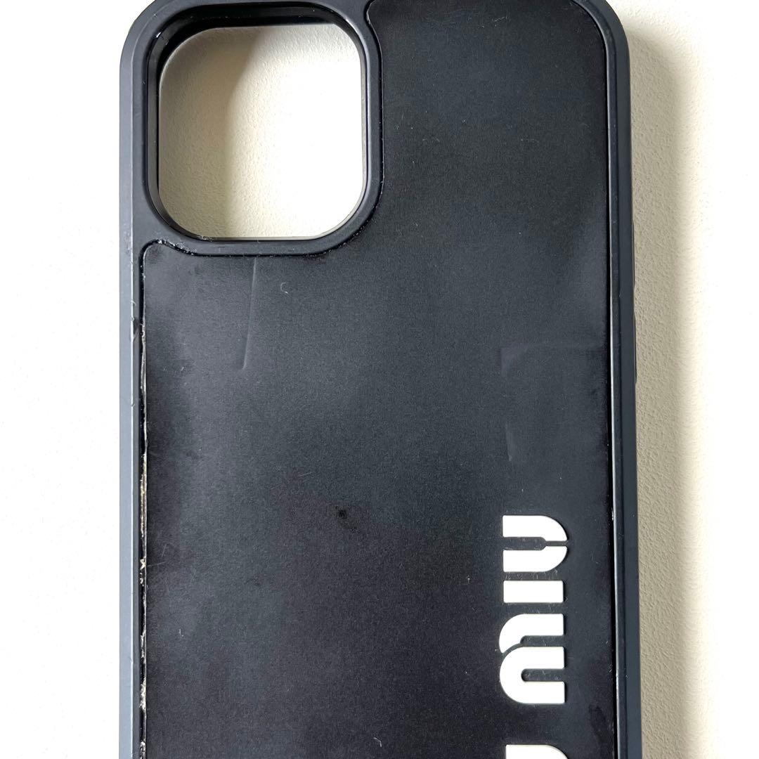 ミュウミュウ iPhoneケース 12 ロゴ ショルダーストラップ ブラック