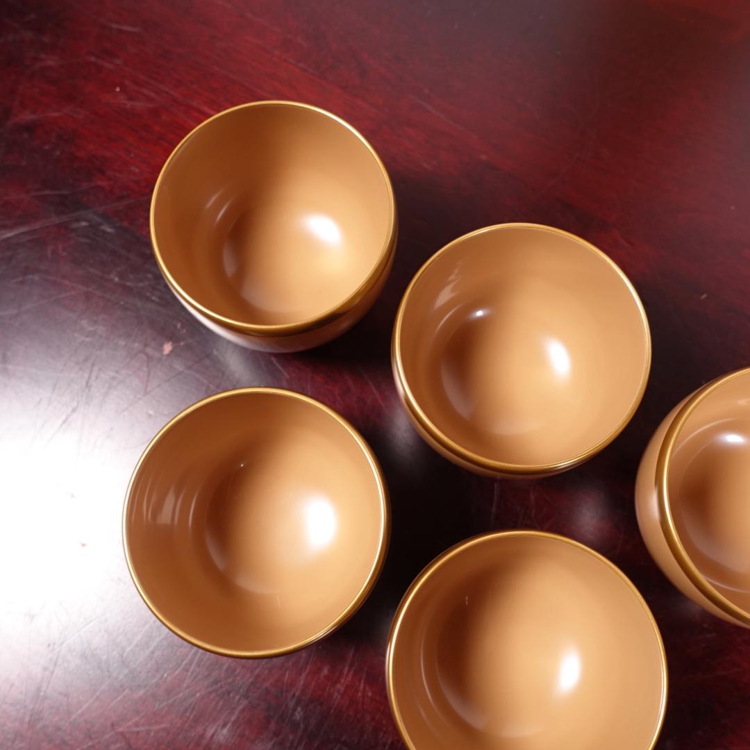 輪島塗 銘苑 千茶荘謹製 白漆 金縁 湯呑 ぐい吞 5客 共箱