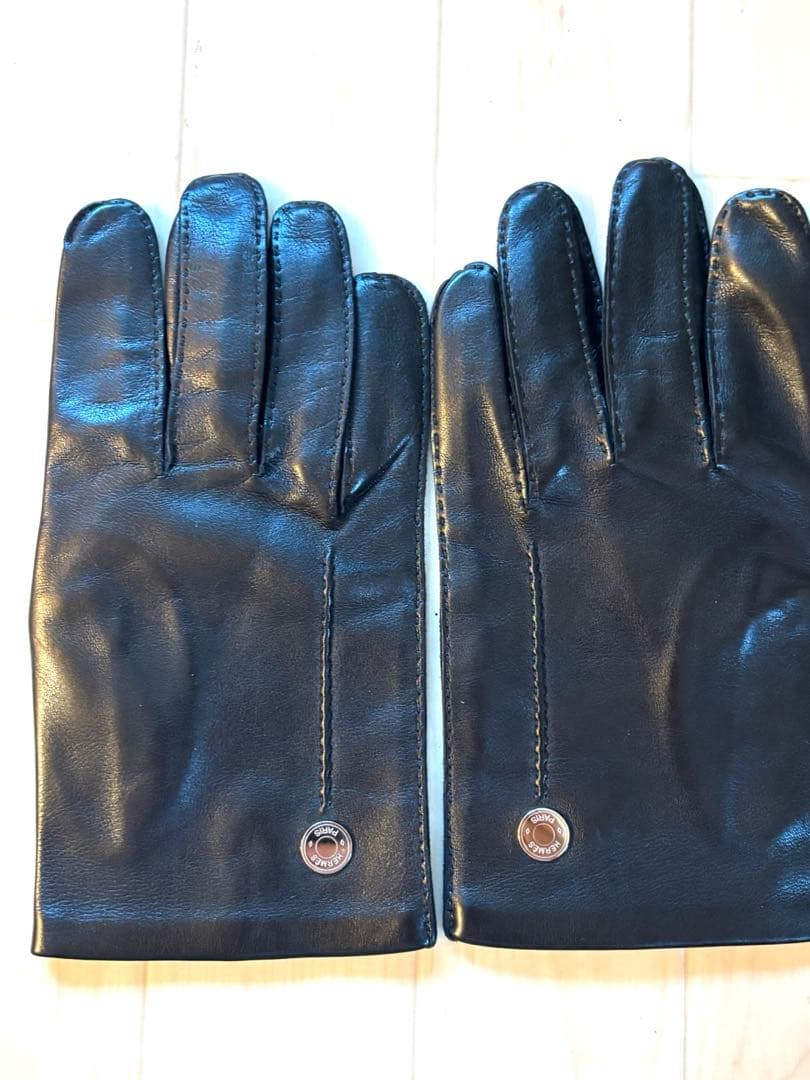 【美品】 Hermès エルメス ラムスキン レザーグローブ ブラックメンズ 8