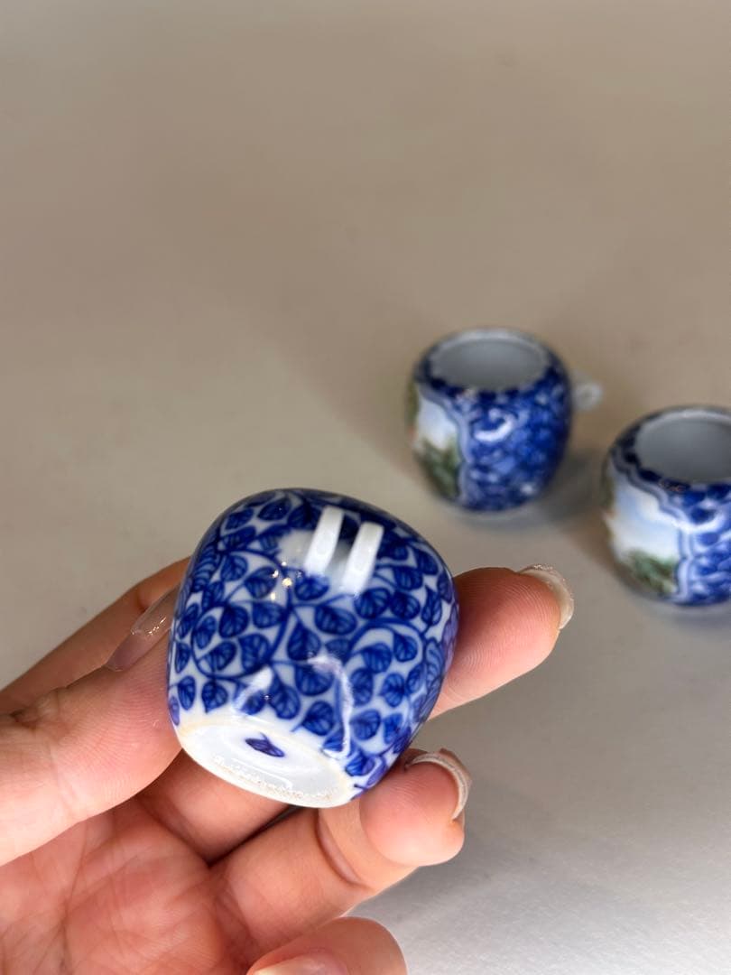 染付 色絵 鳥用 食器 小杯 三点 鳥餌入れ 古美術