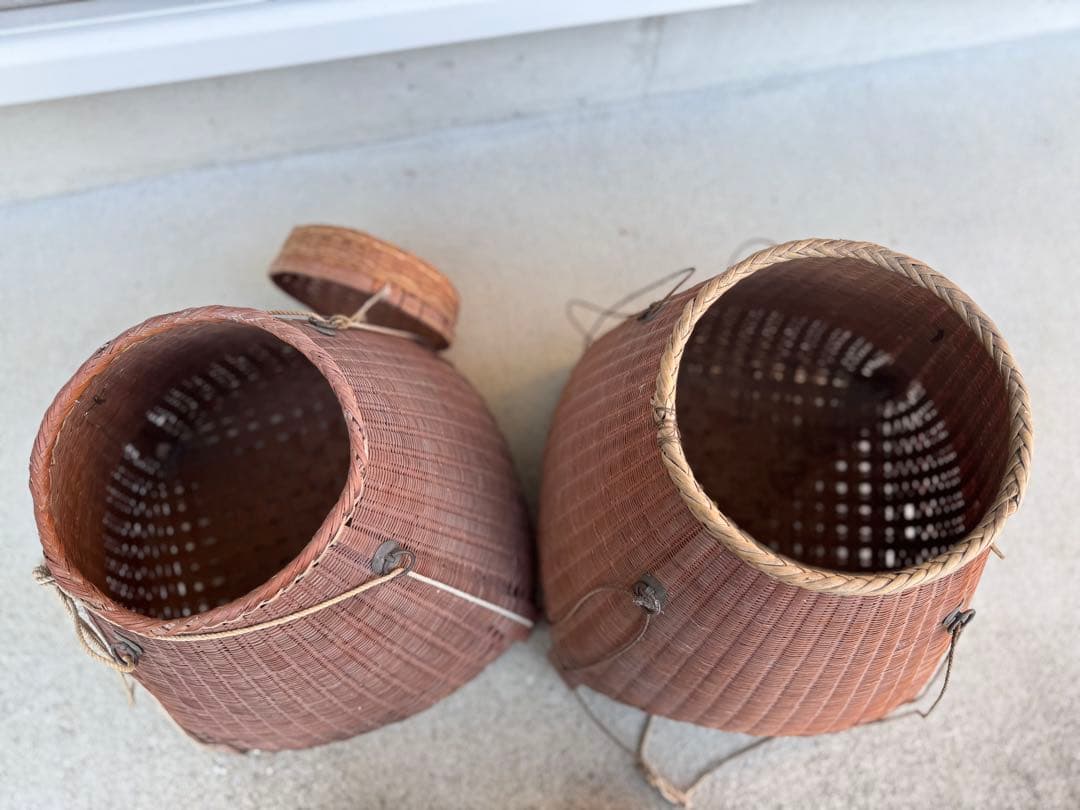 竹製バスケット 籠　胴丸かご　インテリア　2点セット