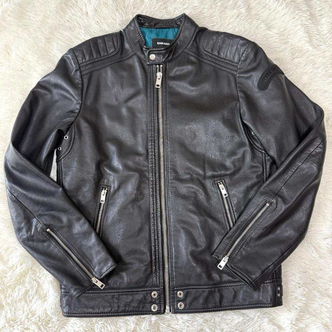 希少XL【定価14万】DIESEL シングル ライダースジャケット 黒 青