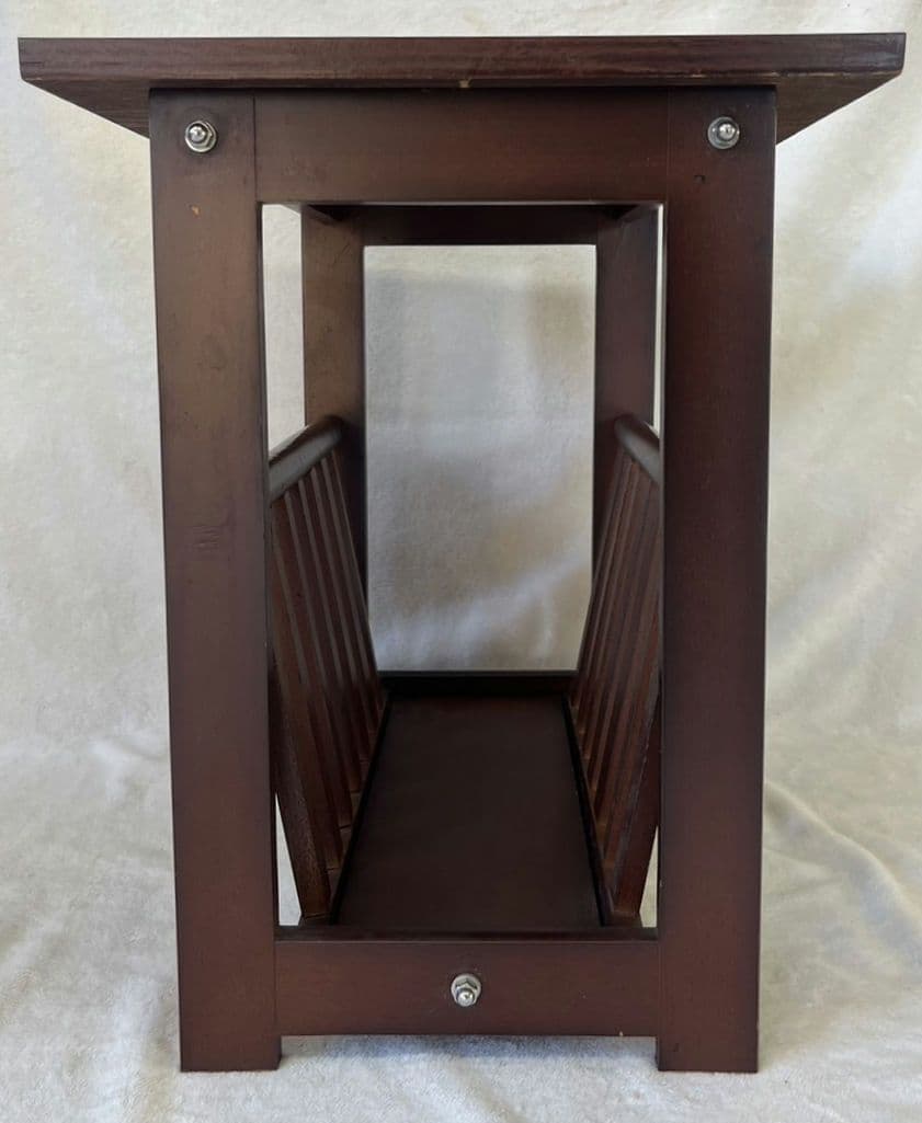 マガジンラック付き　サイドテーブル　アンティーク　木製　ダークブラウン