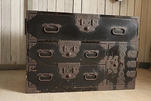 時代　庄内箪笥　扉付き　時代家具　収納タンス　古家具