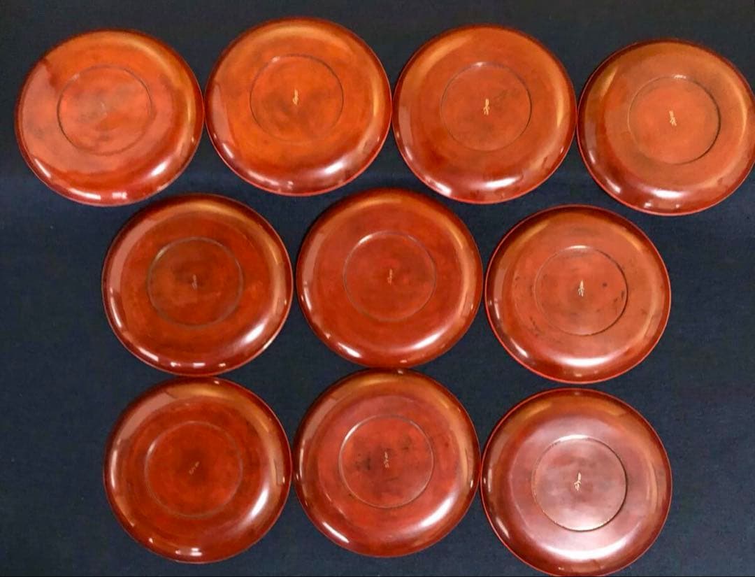 「祖」菊花 蒔絵 菓子皿10客 横越 自入 共箱 (122A②)