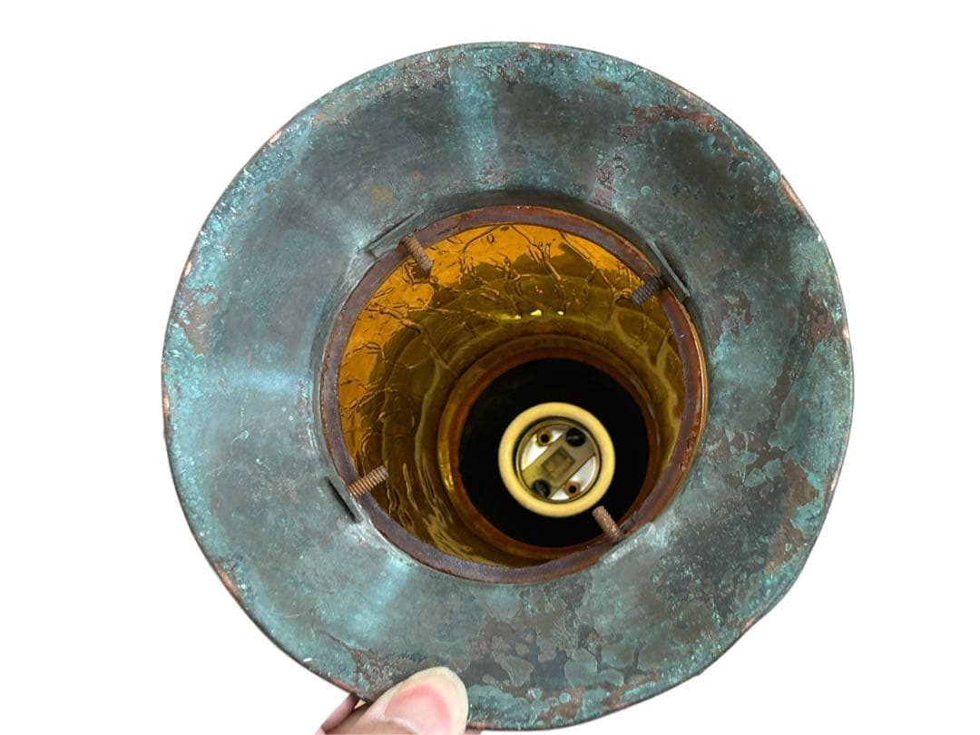 60s ビンテージ LEVITON 吊り下げ式 アンバーガラス ライト ランプ