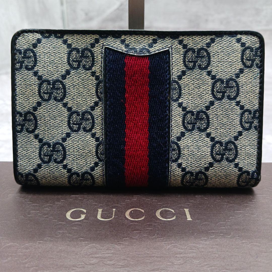 ✨美品✨ オールド グッチ 二つ折り 財布 シェリーライン がま口 黒 GG柄