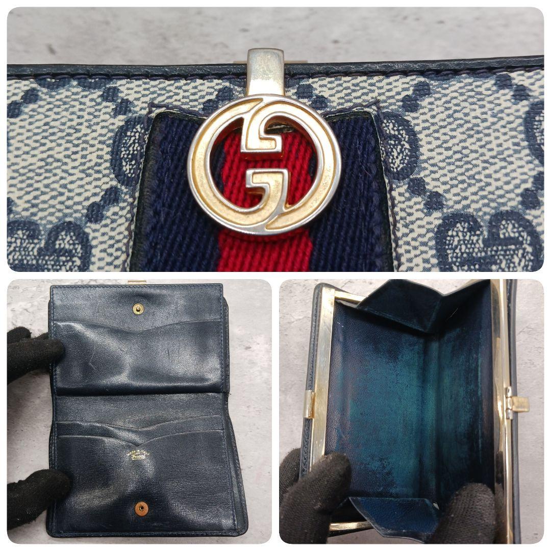 ✨美品✨ オールド グッチ 二つ折り 財布 シェリーライン がま口 黒 GG柄