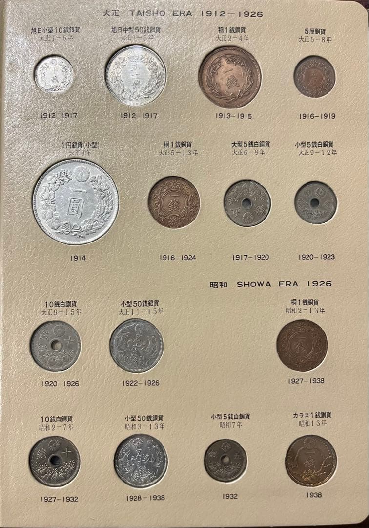 日本近代アルバム　一圓銀貨　貿易銀　五十銭銀貨など