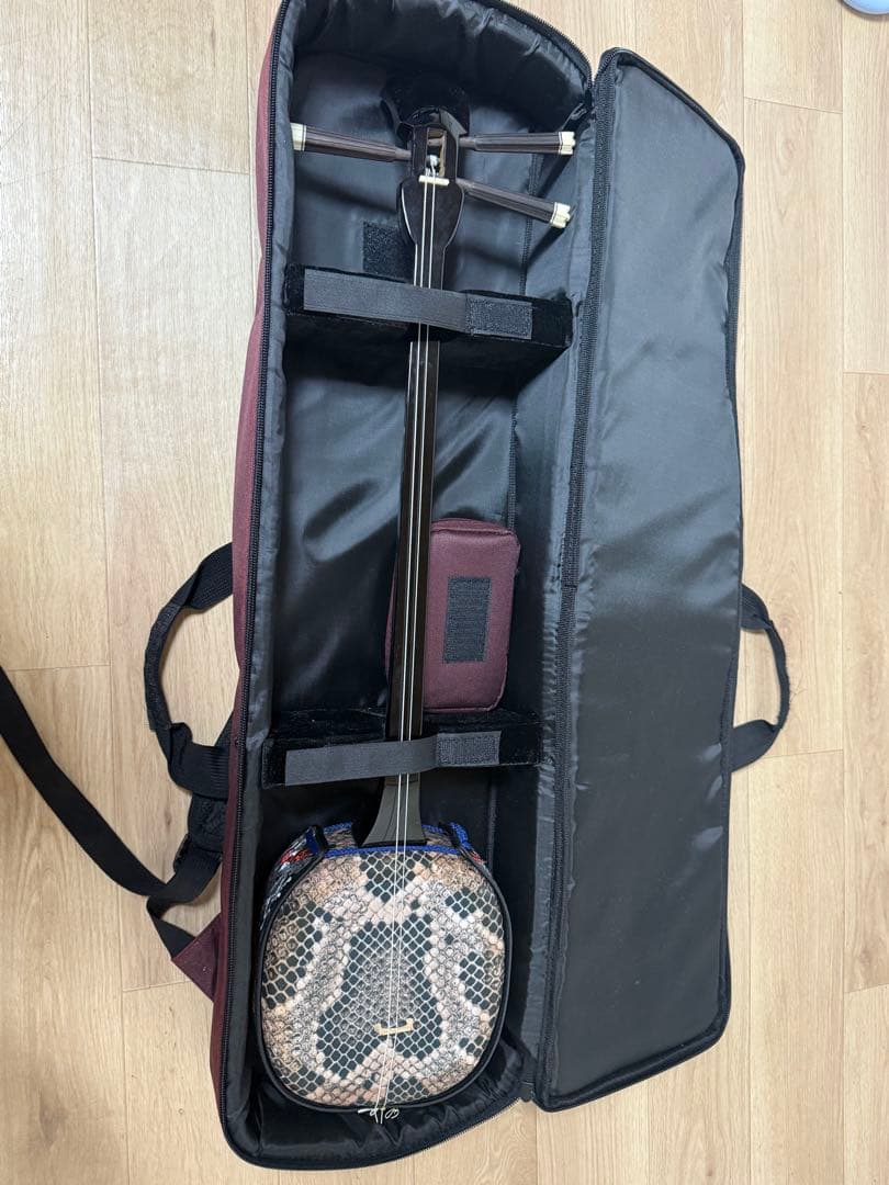 三味線 ヘビ柄デザイン ケース付き