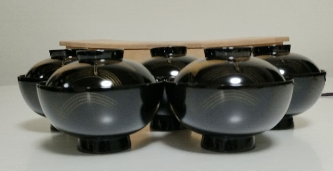 輪島塗　千羽鶴沈金　吸物椀　5客セット　作家もの　 三谷吾一