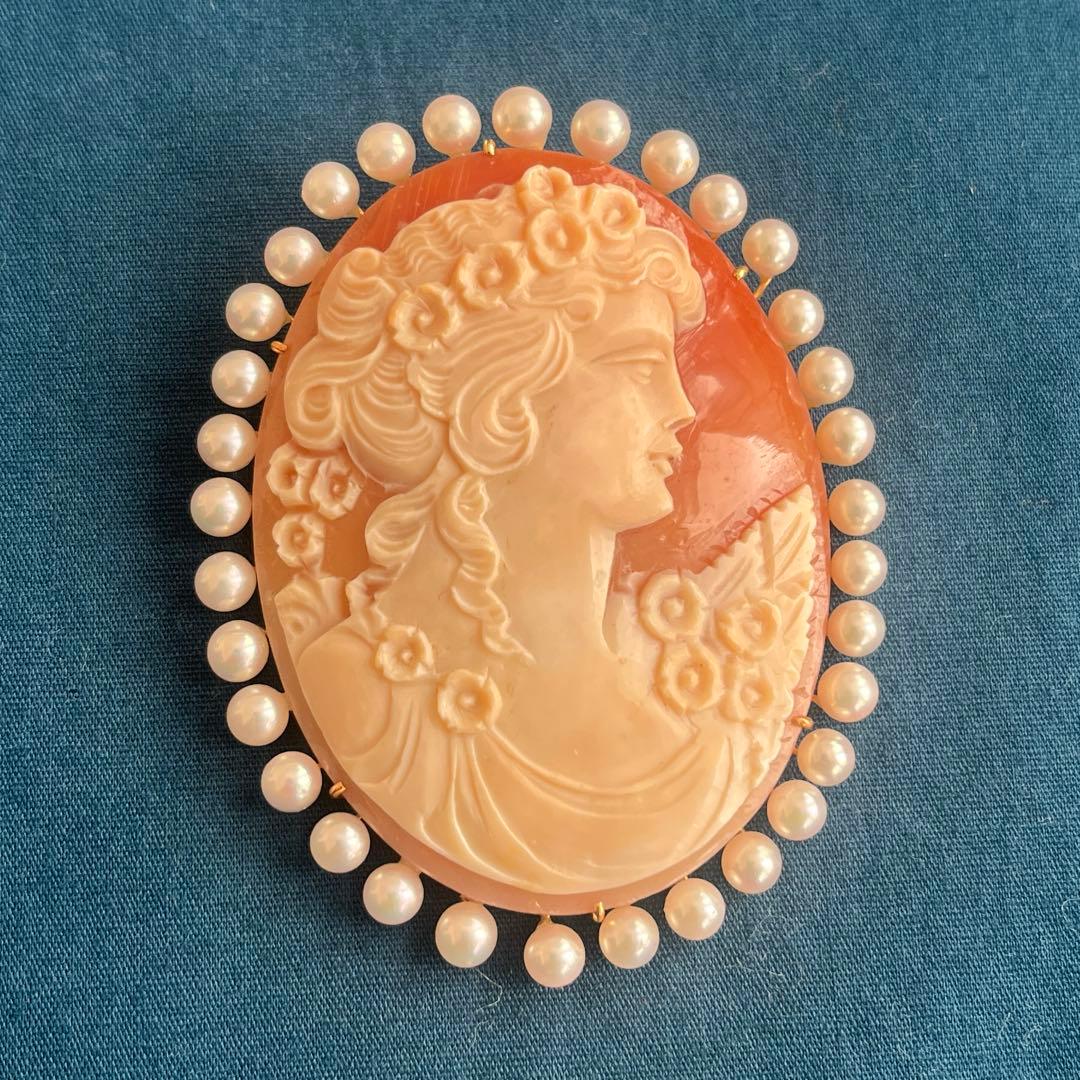 シェルカメオ　k18 ブローチ&ペンダントトップ