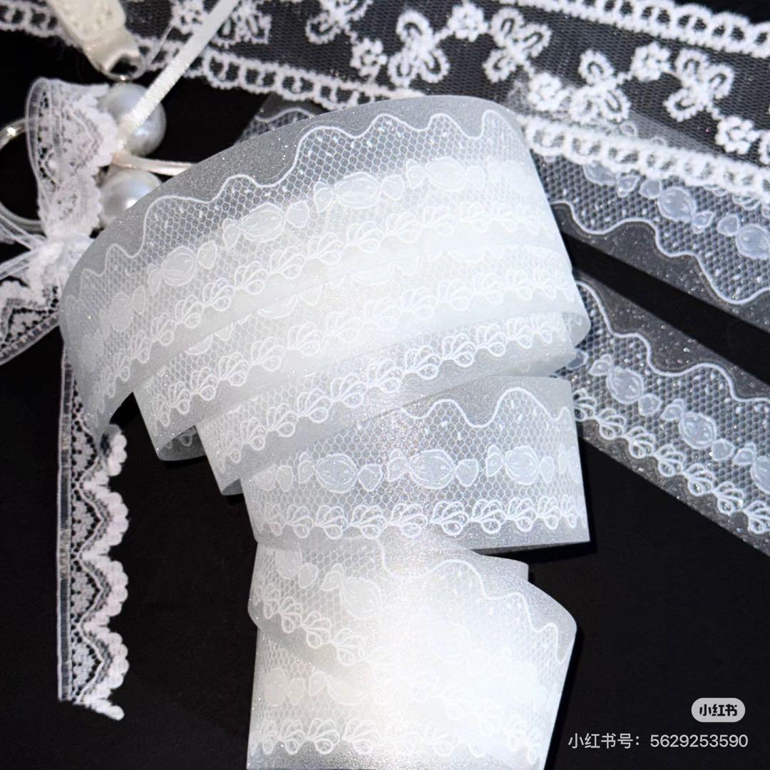 【9355】海外5m巻ラメ加工カッティングマスキングテープ　クリームレース装飾系