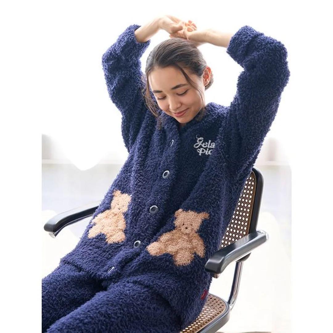 新品タグ付き　ジェラートピケ　スノーベアジャガードショールカーディガン　ネイビー