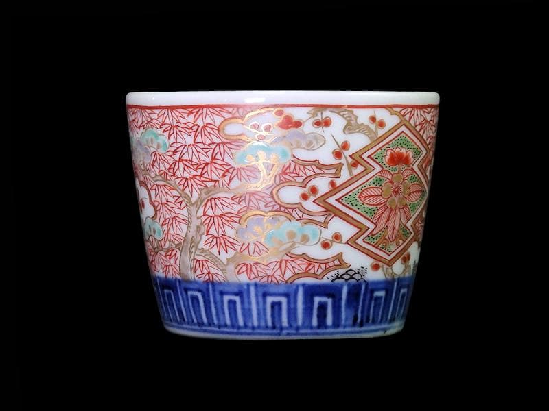 古伊万里　金襴手　松皮菱に松竹梅の図　蕎麦猪口　D385AS-CUb