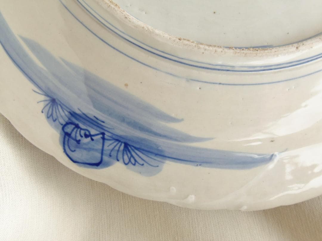 474mm 古伊万里 骨董品 風景画 陶器の皿 飾り皿 装飾皿 床飾り 伊万里焼