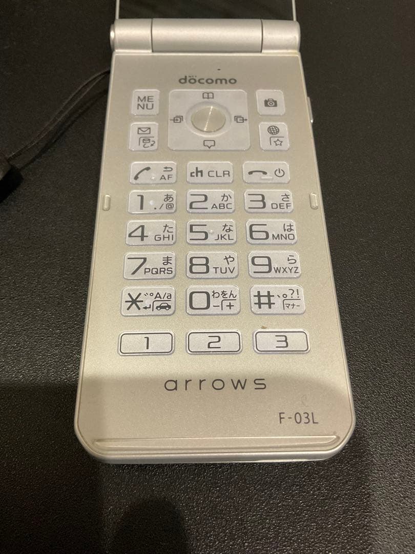docomo arrows F-03L シルバー 本体 充電器 ストラップ付き