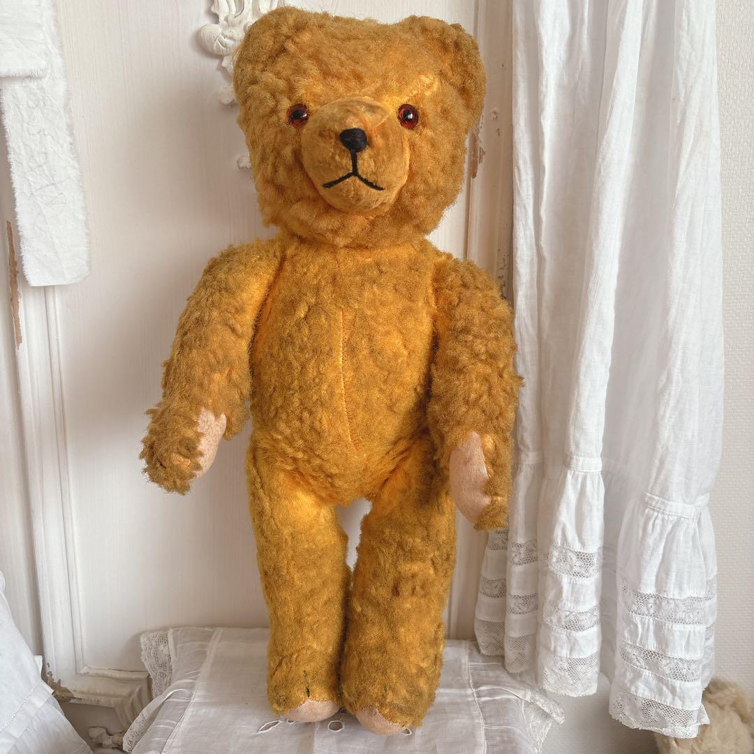 ʕ•ᴥ•ʔ アンティークベア　ドイツ　ボネエプロン付き　アンティークテディベア