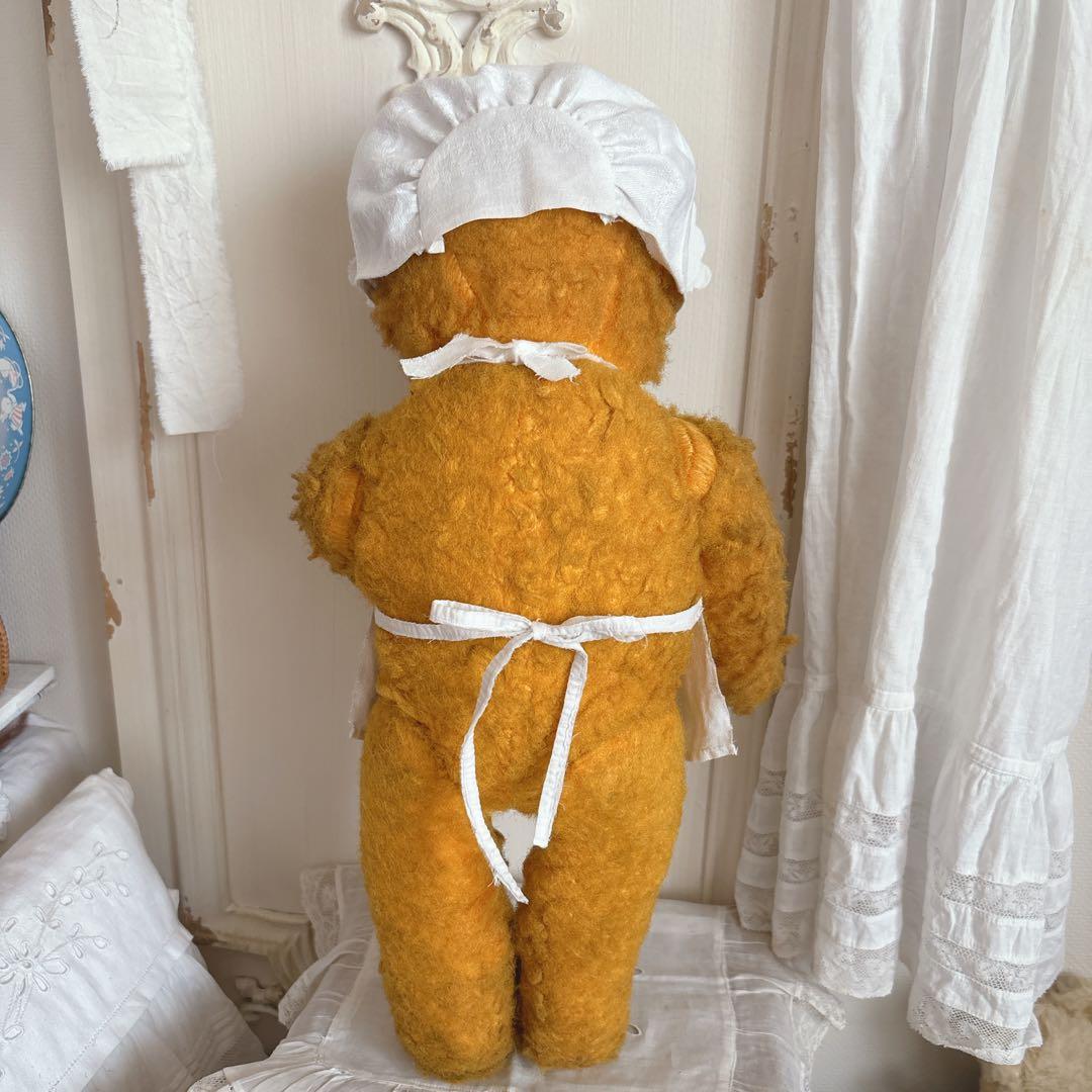 ʕ•ᴥ•ʔ アンティークベア　ドイツ　ボネエプロン付き　アンティークテディベア