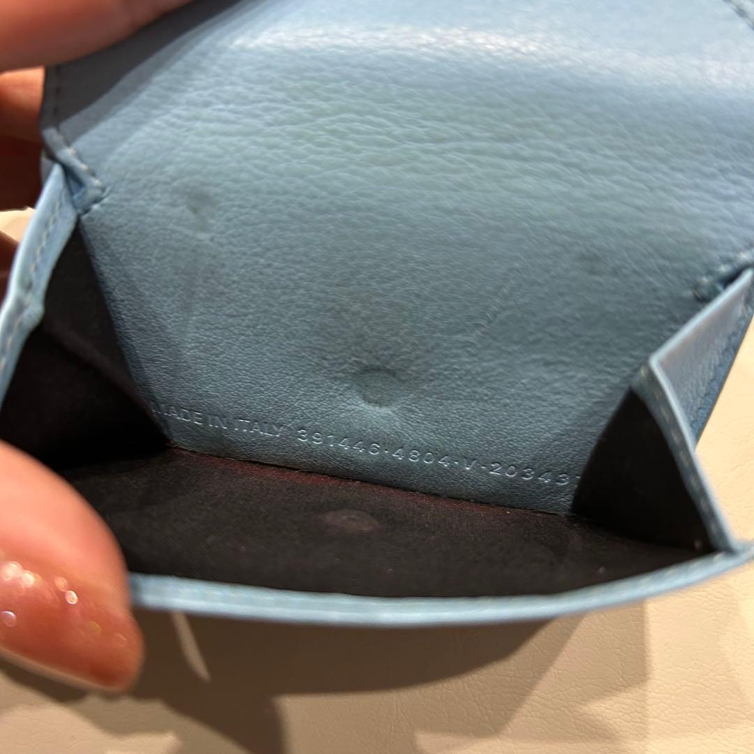 バレンシアガ ペーパーミニ 三つ折り財布 水色 ブルー 箱 保存袋付き 正規品
