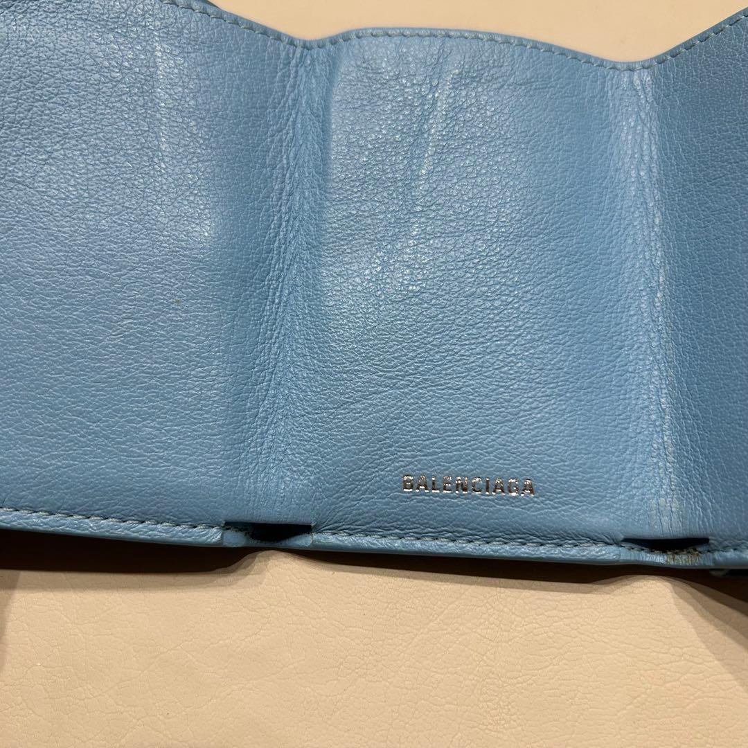 バレンシアガ ペーパーミニ 三つ折り財布 水色 ブルー 箱 保存袋付き 正規品