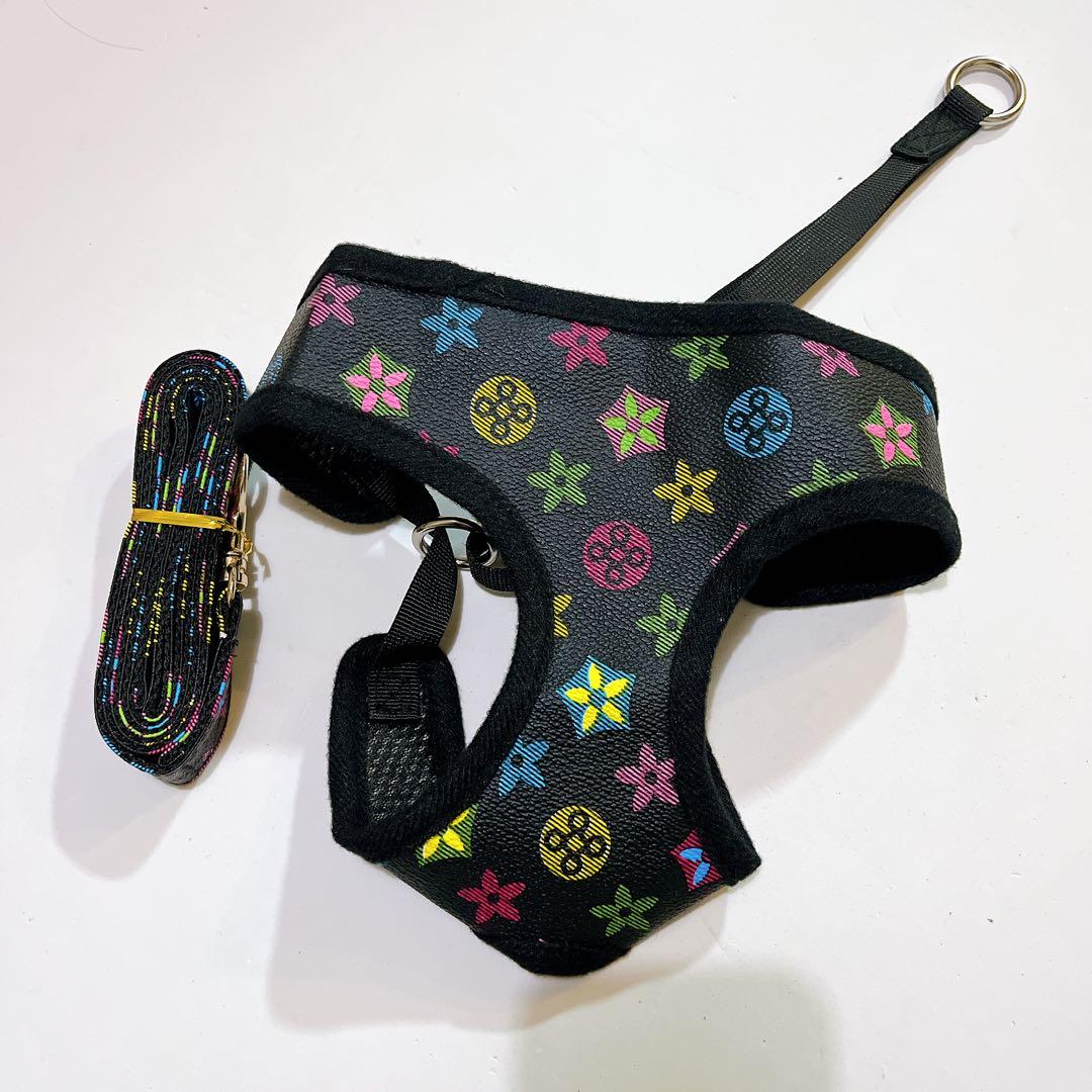 ハーネス リード XLサイズ カラフル 犬 猫 ウサギ 小動物 花柄 黒