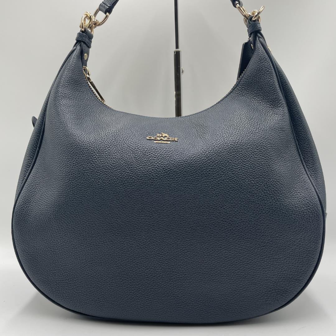 良品 COACH ショルダーバッグ レザー ブラック ホーボー 斜め掛け