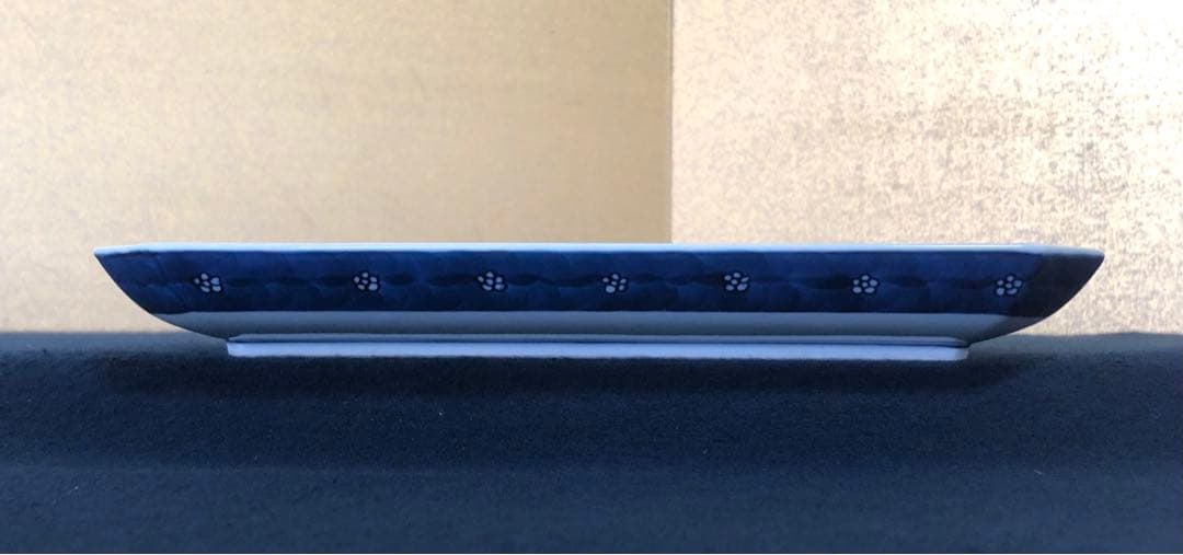 《レ》有田焼 源右衛門作 染付梅地紋 長方皿3客 共箱　251127お1