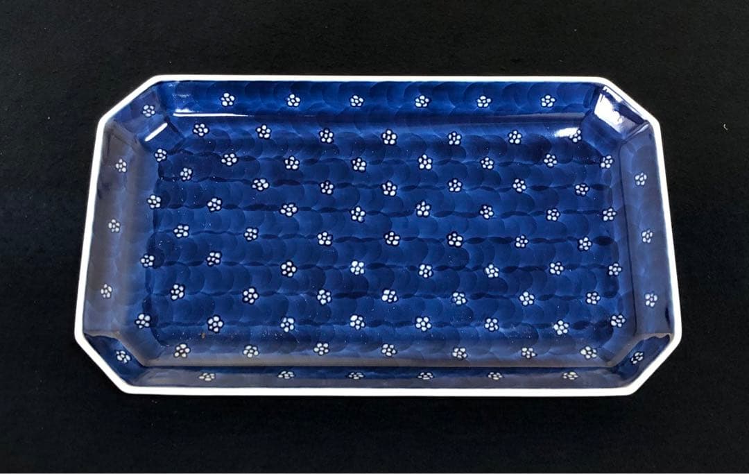 《レ》有田焼 源右衛門作 染付梅地紋 長方皿3客 共箱　251127お1
