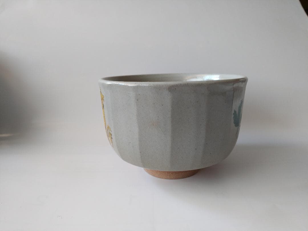 尾高焼 楽山窯 三代 清水日呂志 作 色絵 茶碗 共箱 栞 抹茶碗 茶道具 新品