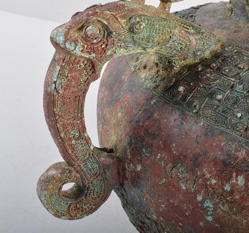 中国　古銅青銅　饕餮文神獣形　持ち手付尊　M R4502