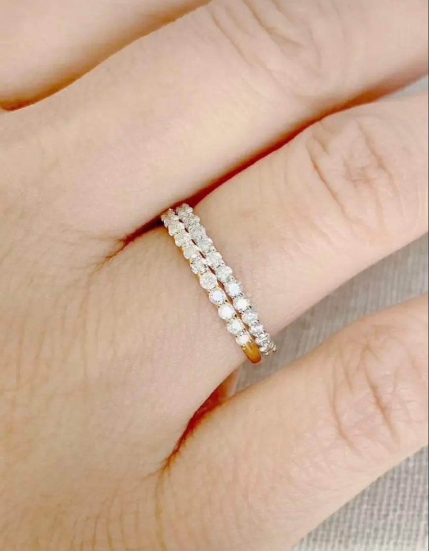 爆安！K18PG K18WGハーフエタニティリング　天然ダイヤモンド0.30ct