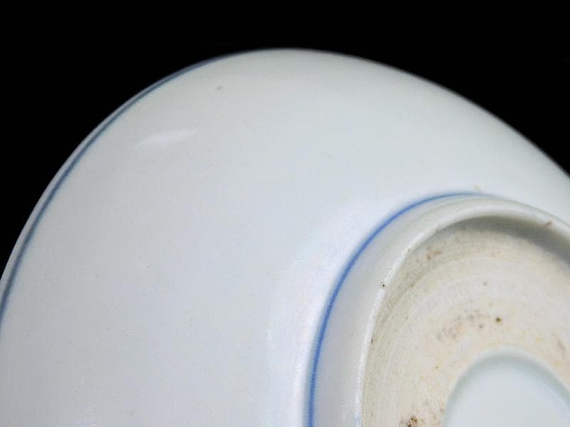 古伊万里　染付　丸に五瓜に唐花の図　家紋　４寸半皿　E90AS-CPb