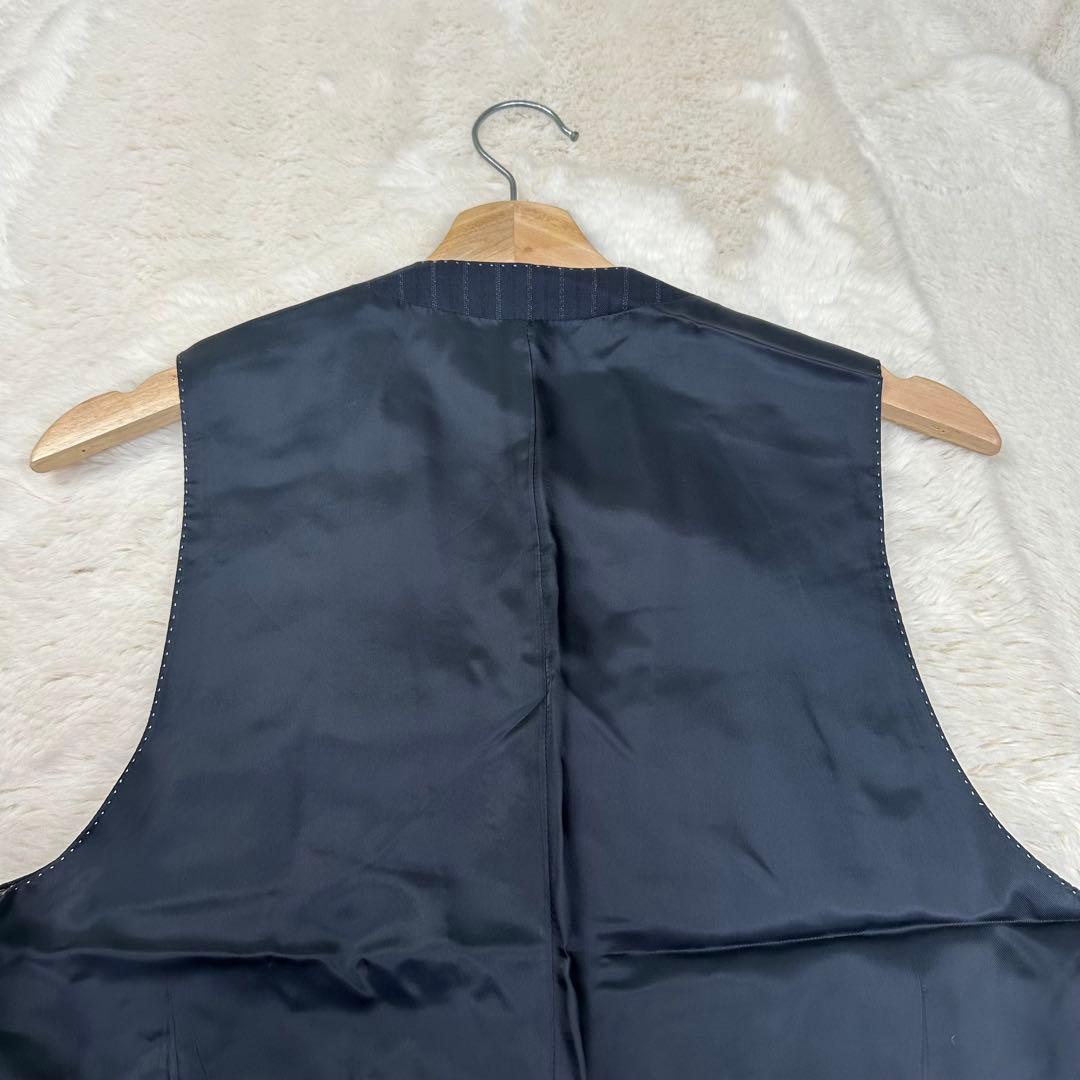 美品✨ポールスミスロンドン 花柄 裏地 シルク混 ストライプベスト ジレ 紺 M