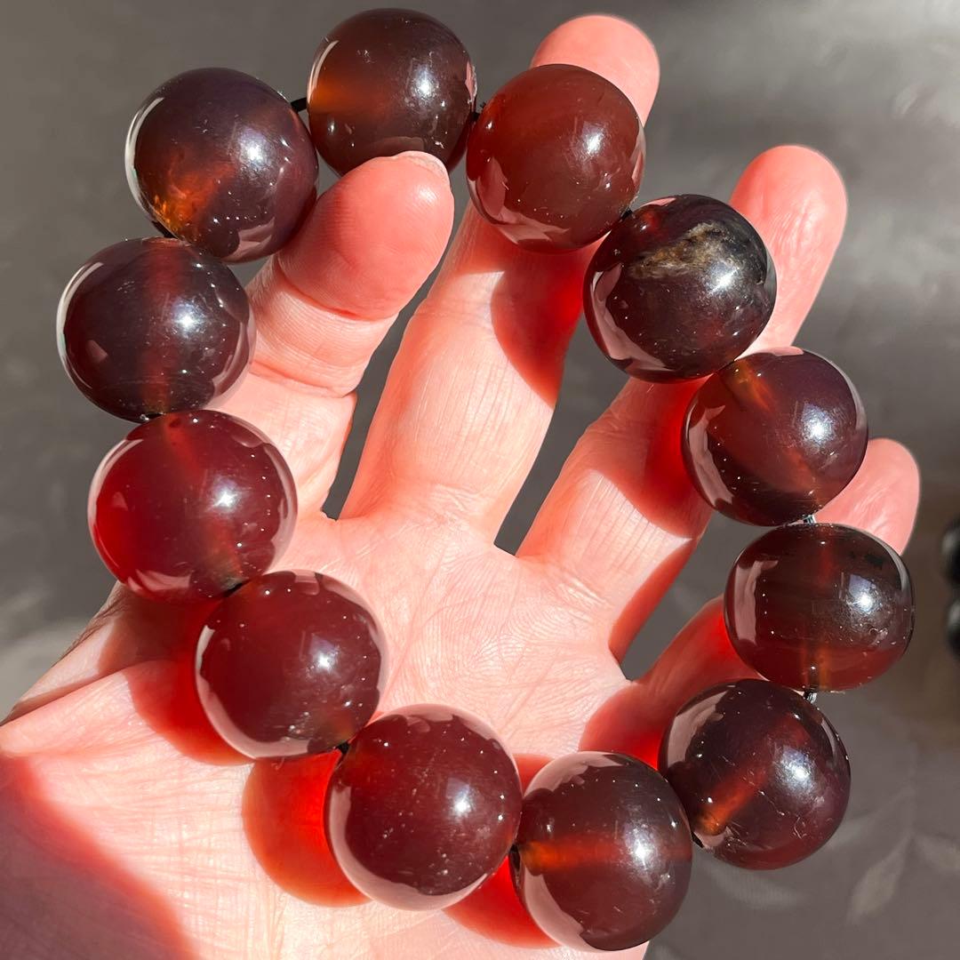 22mm 化石 琥珀 ブルー レッド アンバー 貴重 ブレスレット コレクション
