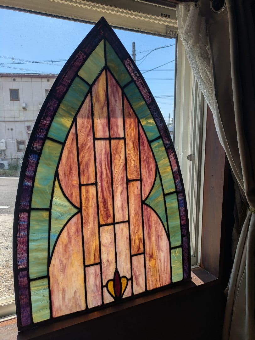C　希少大型　優しい光と共に　優美なビンテージ　ステンドグラス　ディスプレ