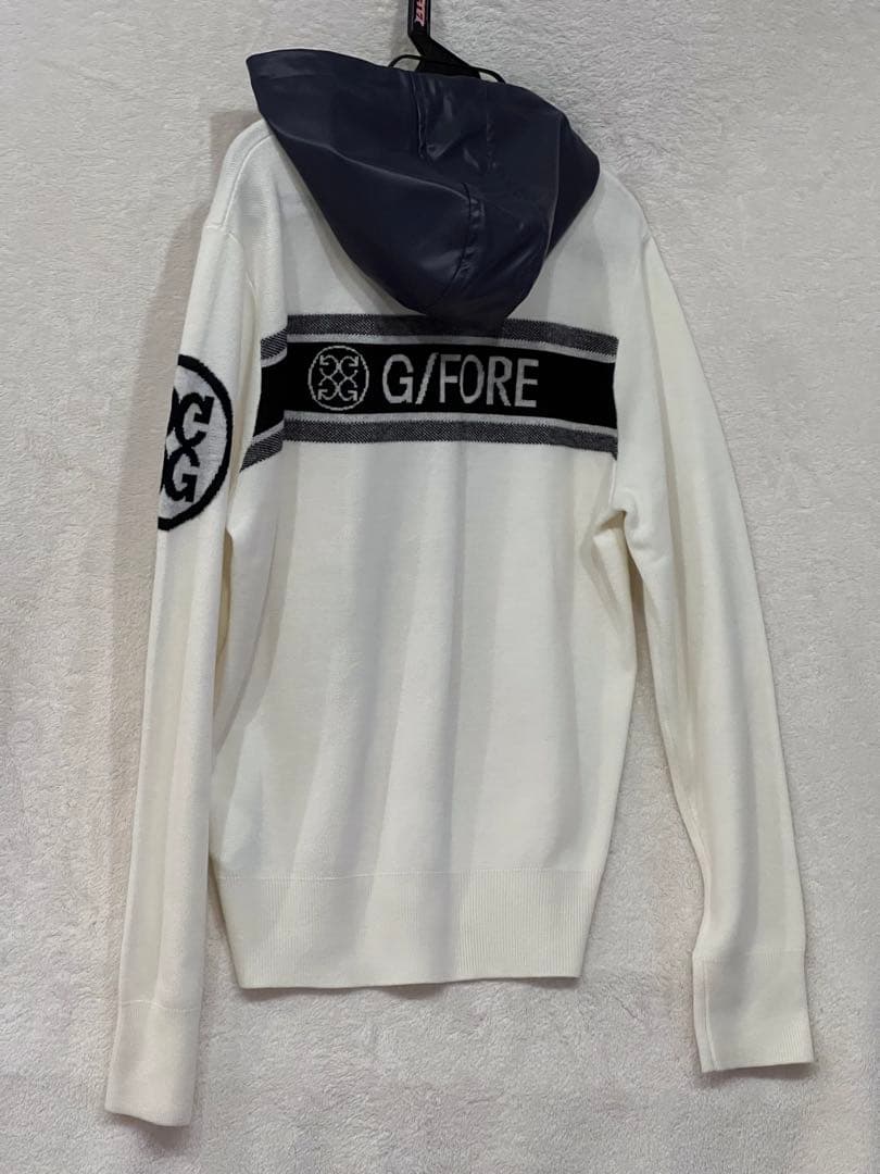 G/FORE フード付きセーター ホワイト・ネイビー