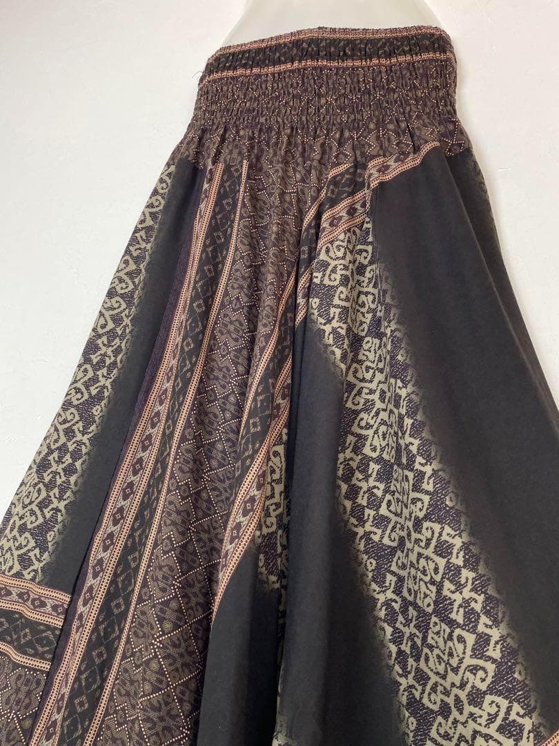 【新品】サルエルパンツ　タイパンツ　男女兼用　D柄ダークブラウン　F66-8