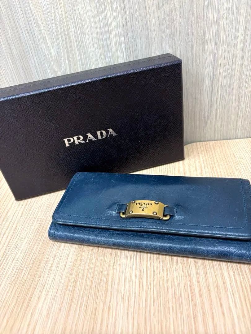 PRADA プラダ 長財布 レザー ブルー 箱付き 正規品　ヴィンテージ